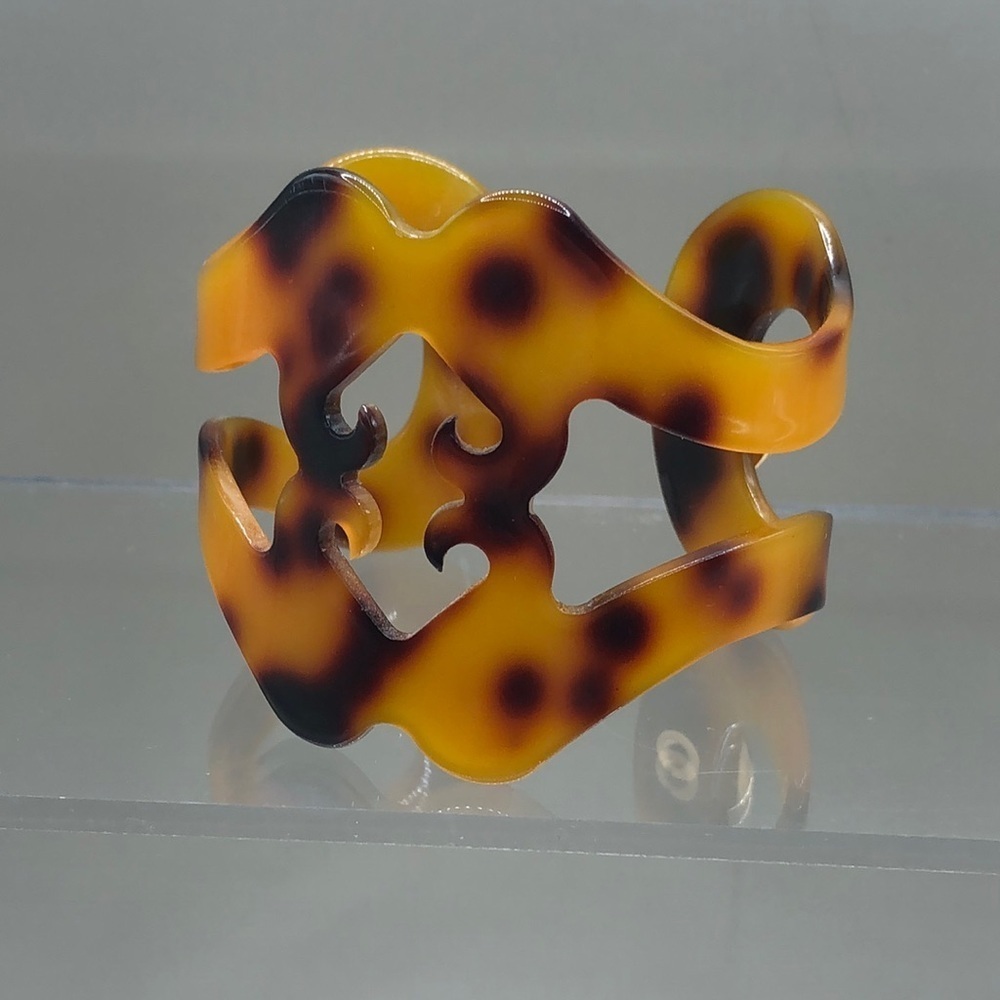 Walid Chelby Faux Tortoise Carved Cuff Bracelet.